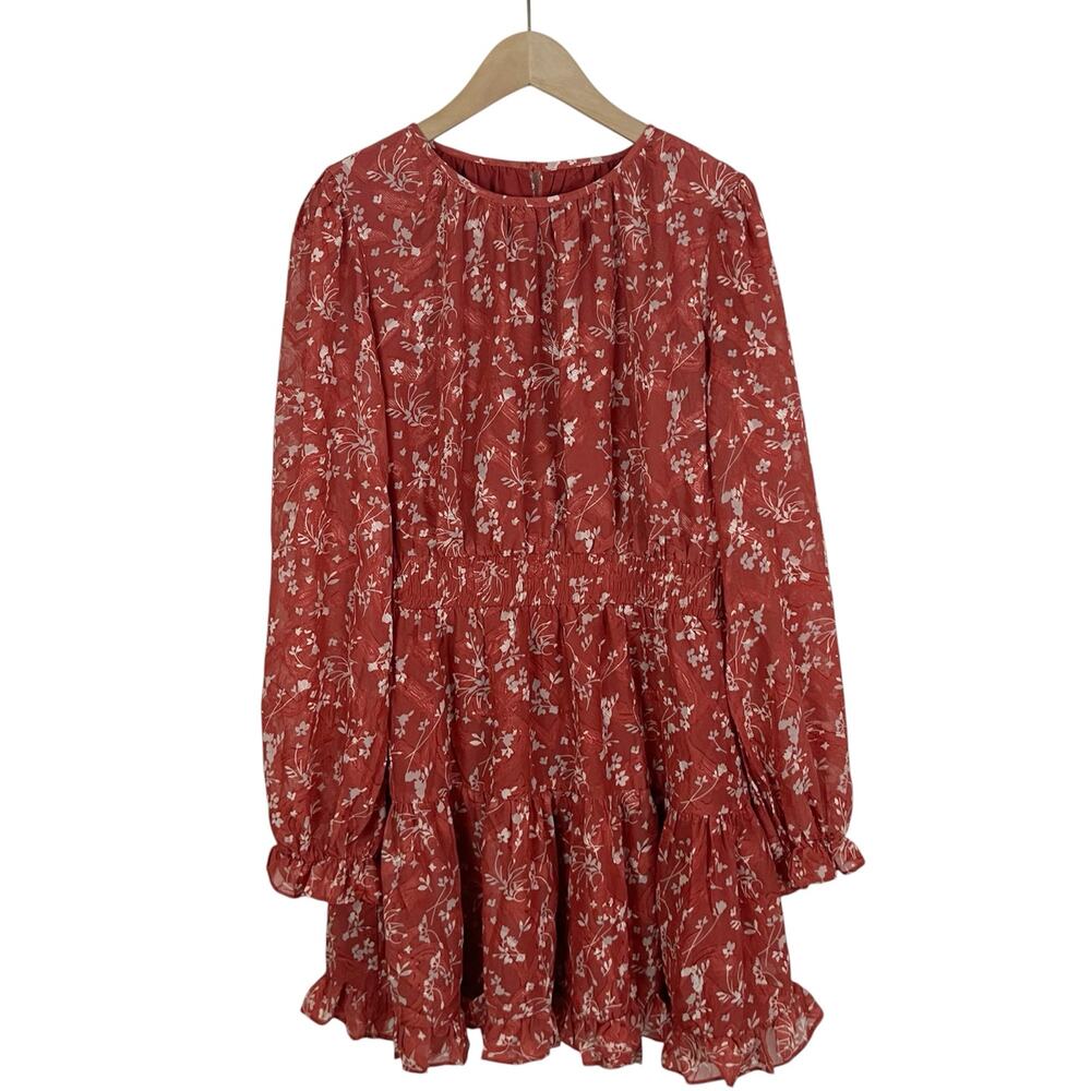 Lulus Too Cute Floral Print Smocked Long Sleeve Mini Dress Size Medium Red - Picture 4 of 9